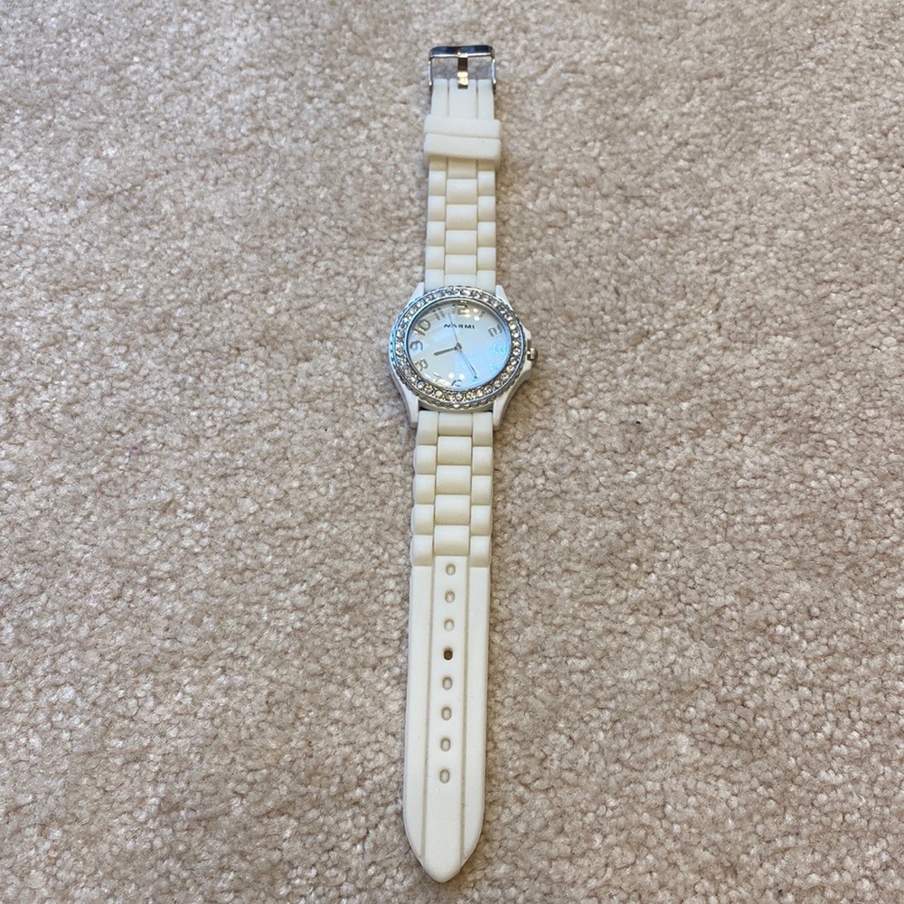 Womens white silicone watch with rhinestones